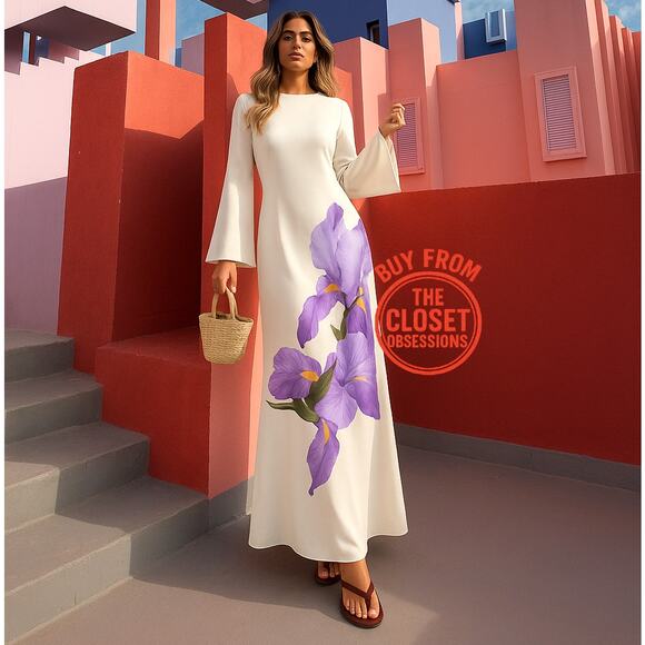 MANGO Floral Print Maxi Dress NWT | White & Purple Long Dress - Picture 2 of 16